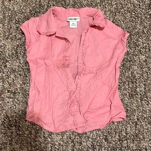 Girls Pink Button Up Short Sleeve Shirt
